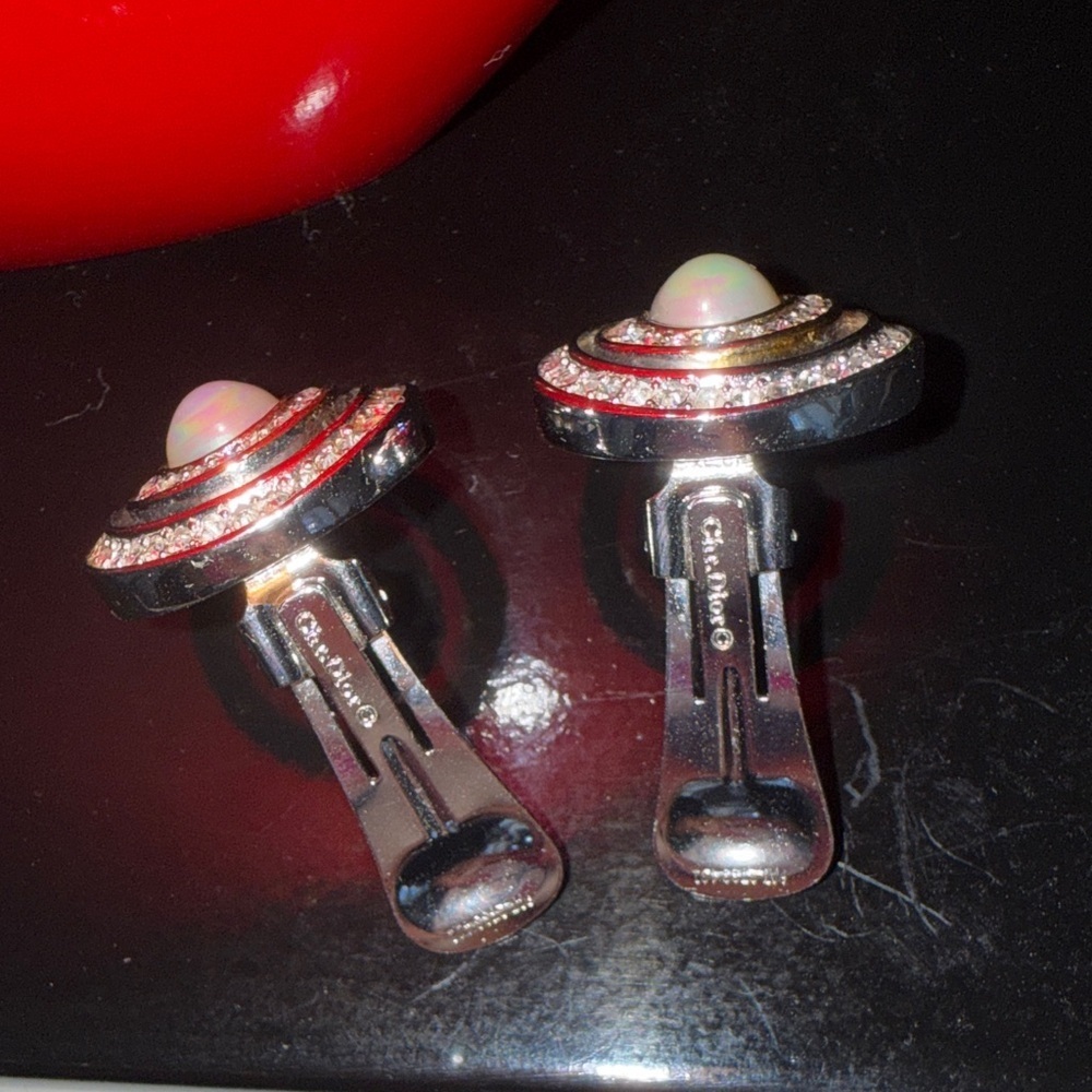 Dior Oval Opalescent and Silver Earrings - Picture 5 of 6